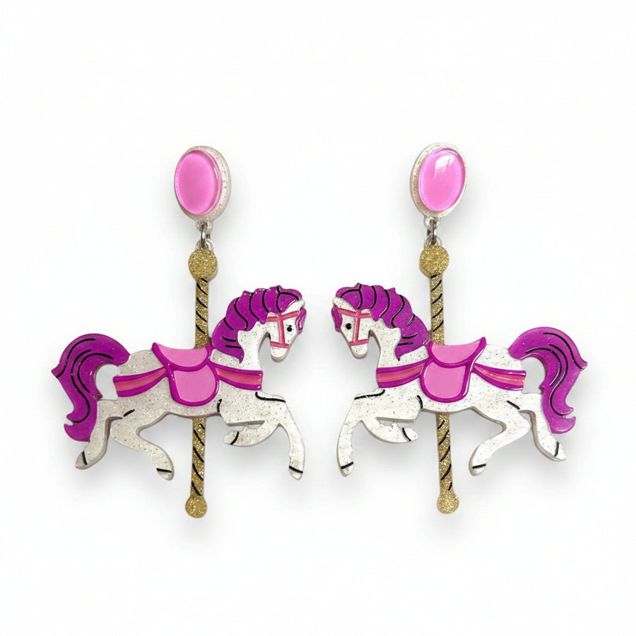 Funfair Carousel Horse Acrylic Earrings by Lipstick & Chrome x Makokot – view 2