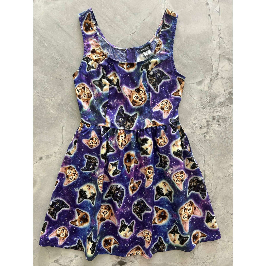 Galaxy Cats Shorter Length Fit & Flare Dress - Small Only