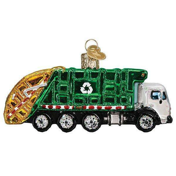 Old World Christmas Garbage Truck Blown Glass Ornament