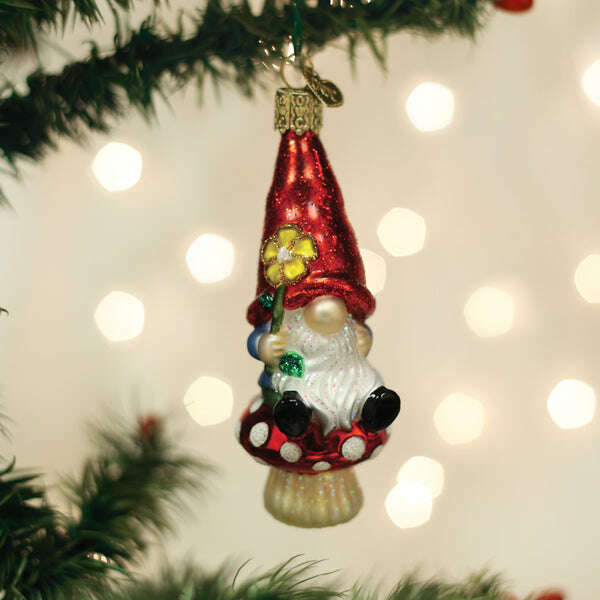 Old World Christmas Garden Gnome Blown Glass Ornament