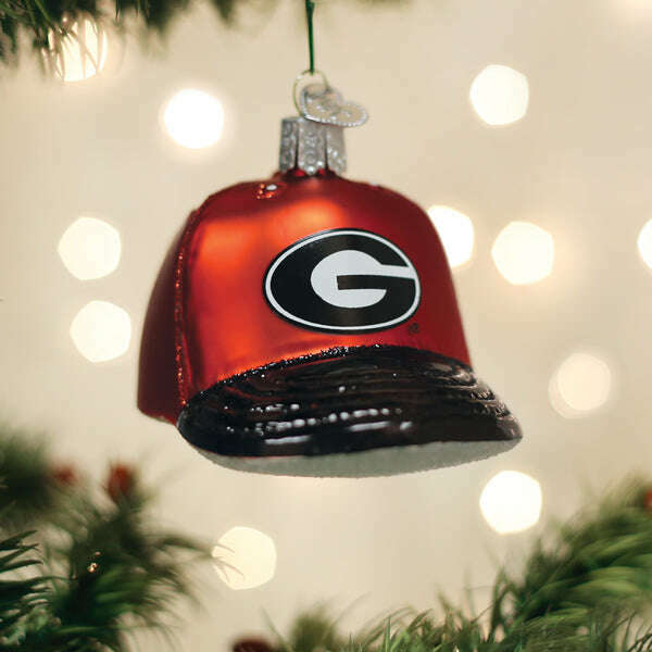 Old World Christmas Georgia Bulldogs Baseball Cap Blown Glass Ornament