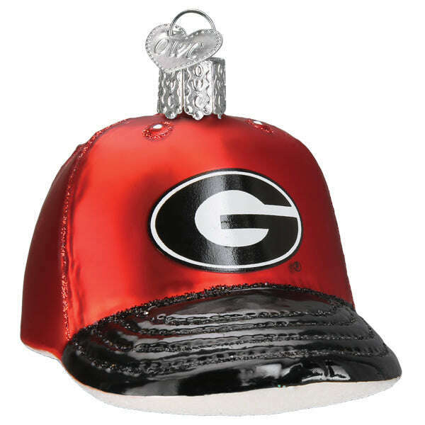 Old World Christmas Georgia Bulldogs Baseball Cap Blown Glass Ornament