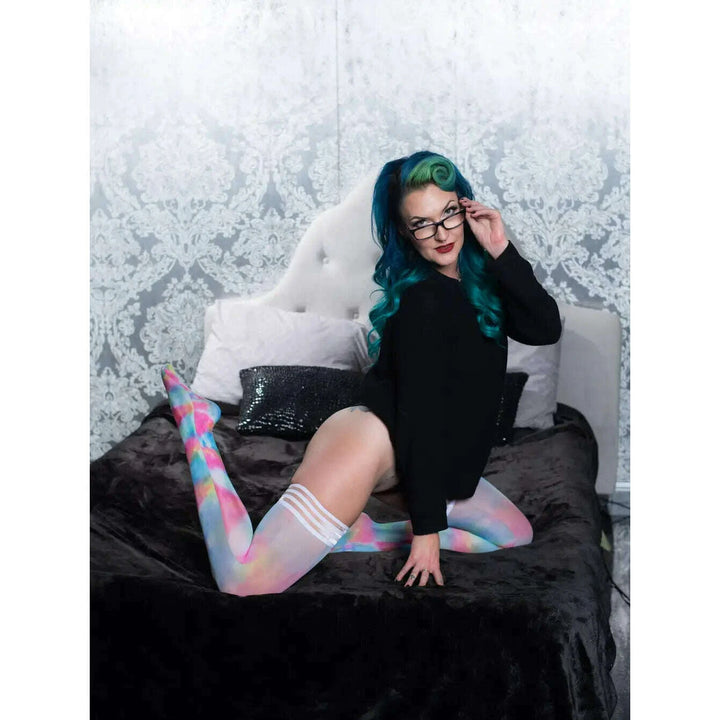 Gilly: Rainbow Tie Dye Thigh-Highs. Petite to Plus Size