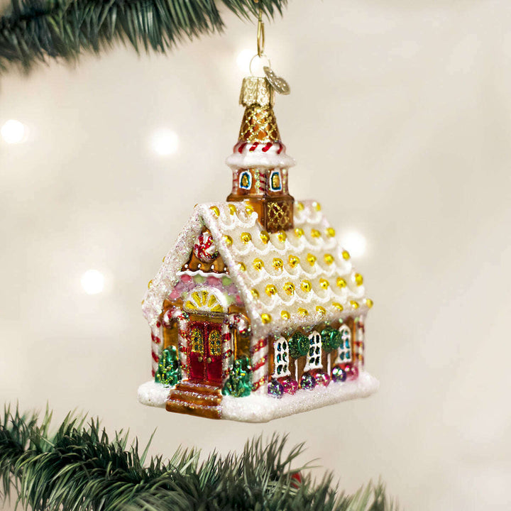 Old World Christmas Gingerbread Church Blown Glass Ornament