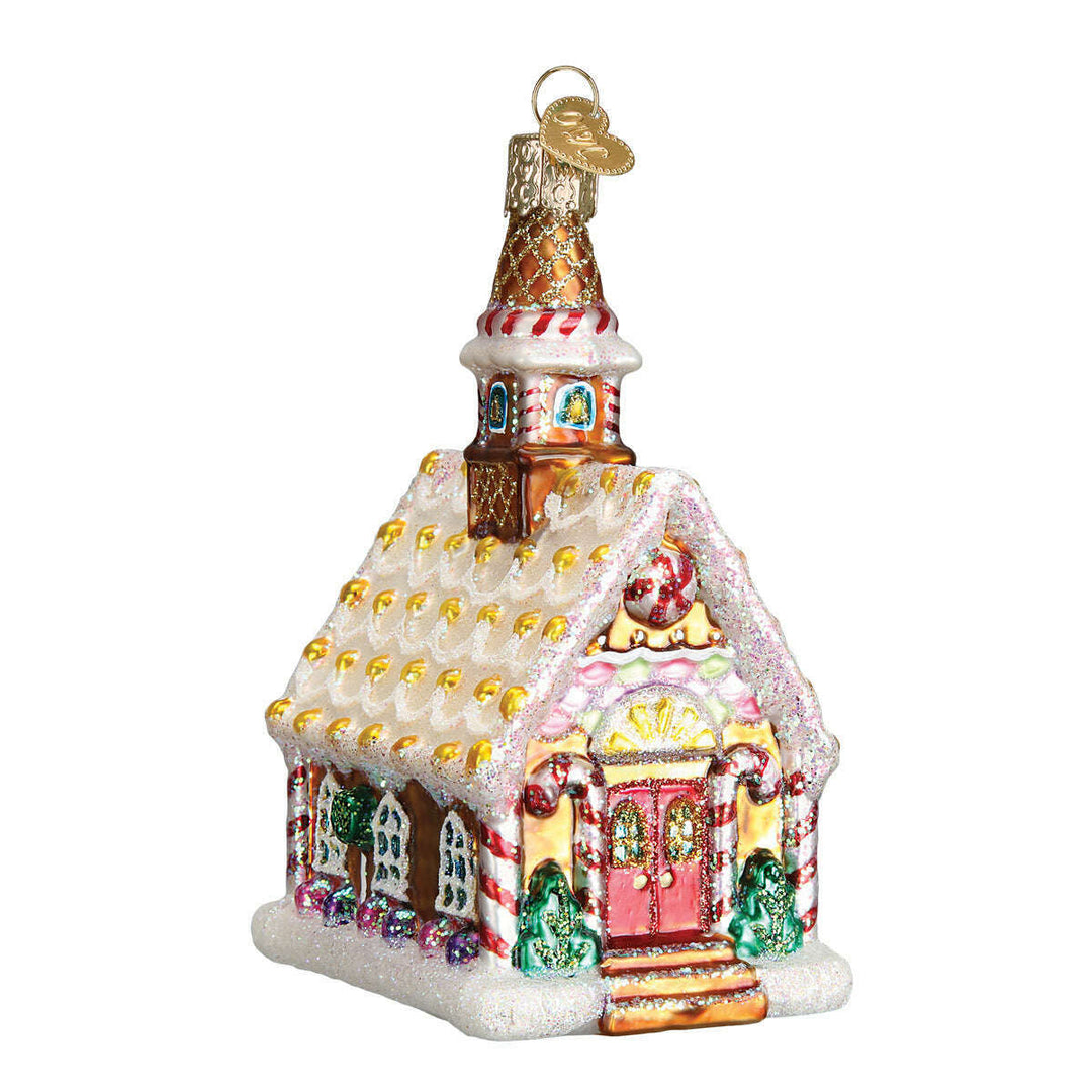 Old World Christmas Gingerbread Church Blown Glass Ornament