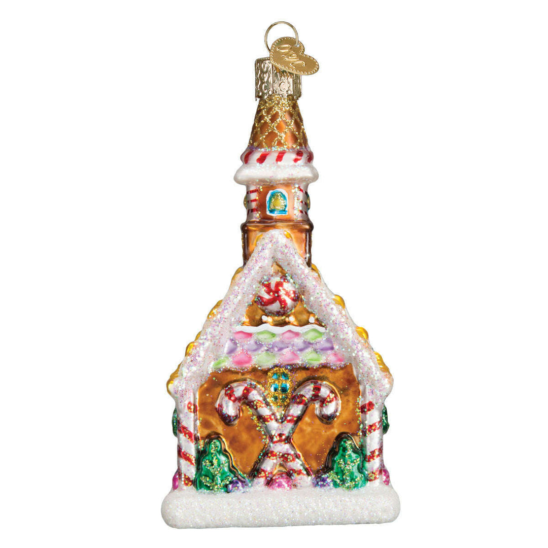 Old World Christmas Gingerbread Church Blown Glass Ornament