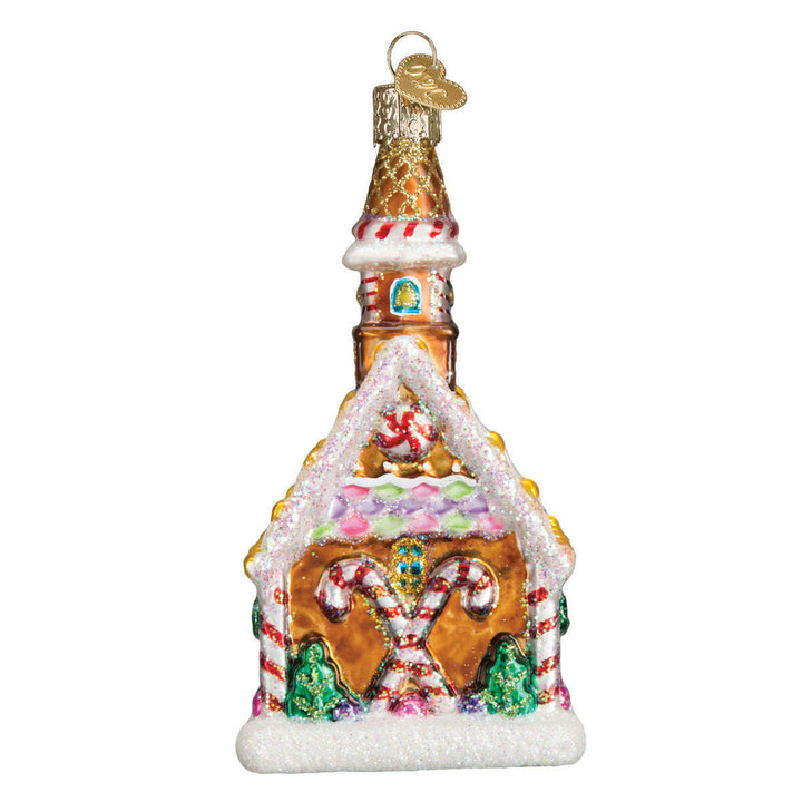 Old World Christmas Gingerbread Church Blown Glass Ornament