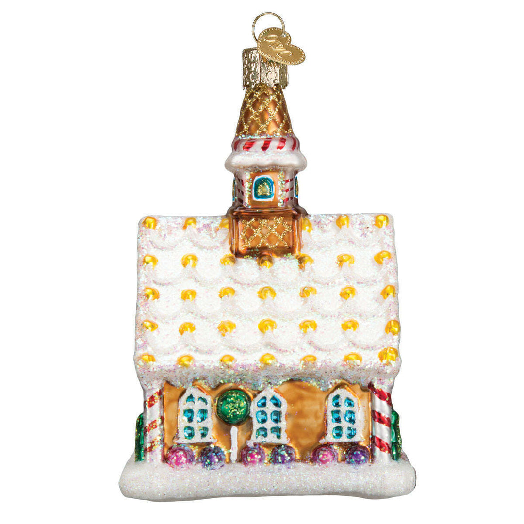 Old World Christmas Gingerbread Church Blown Glass Ornament