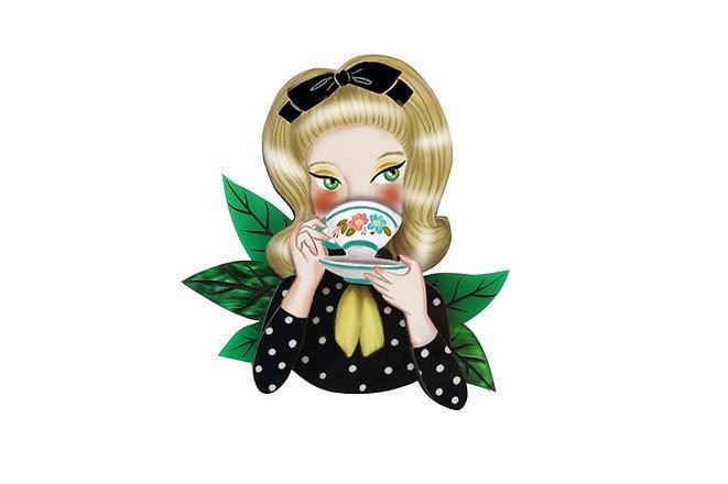 Girl Drinking Tea Brooch by LaliBlue - Quirks!