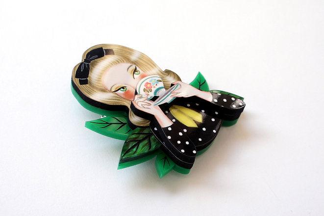 Girl Drinking Tea Brooch by LaliBlue - Quirks!