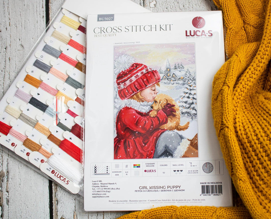 Girl Kissing Puppy BU5027l Counted Cross-Stitch Kit