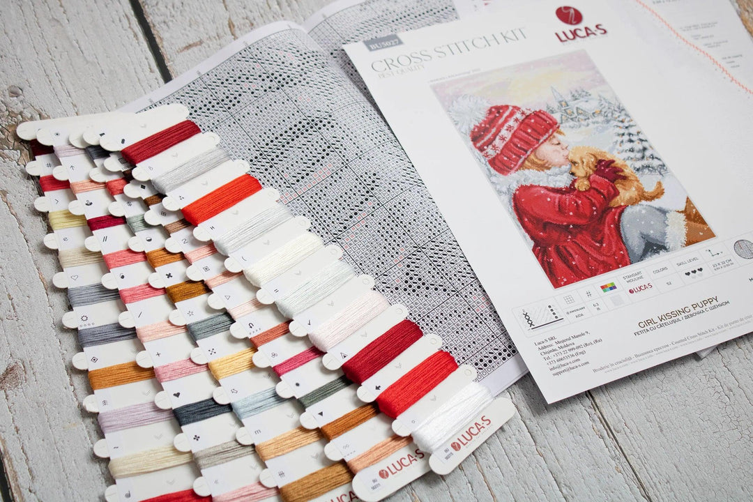 Girl Kissing Puppy BU5027l Counted Cross-Stitch Kit