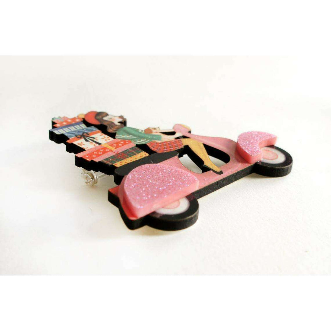 Girl on Scooter with Gifts Brooch by Laliblue - Quirks!