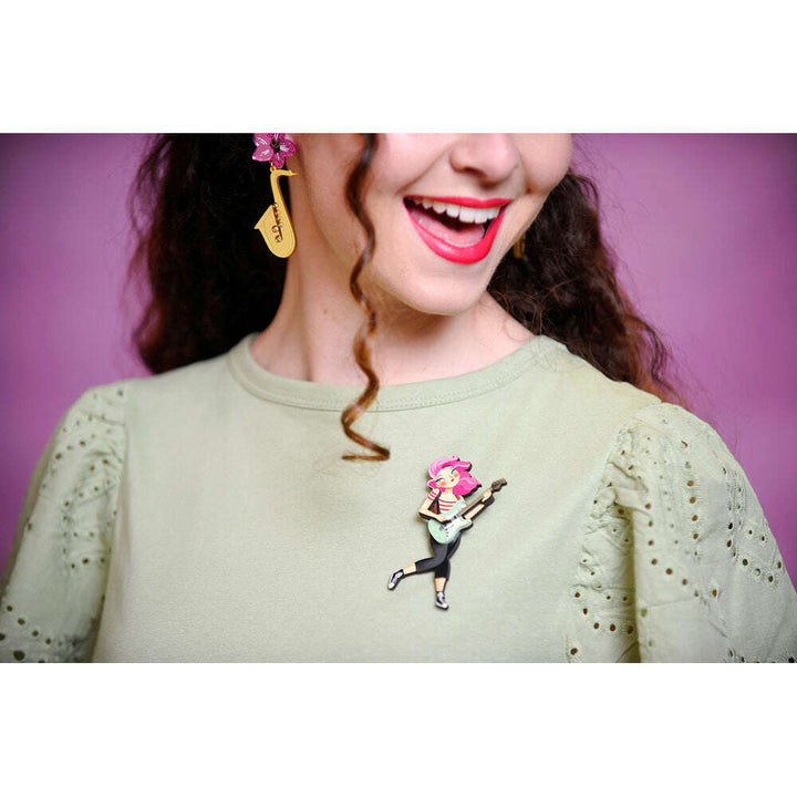 Girl playing the electric bass Brooch by Laliblue 3