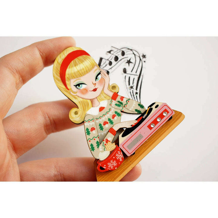 Girl with A Record Player Brooch by Laliblue – view 3