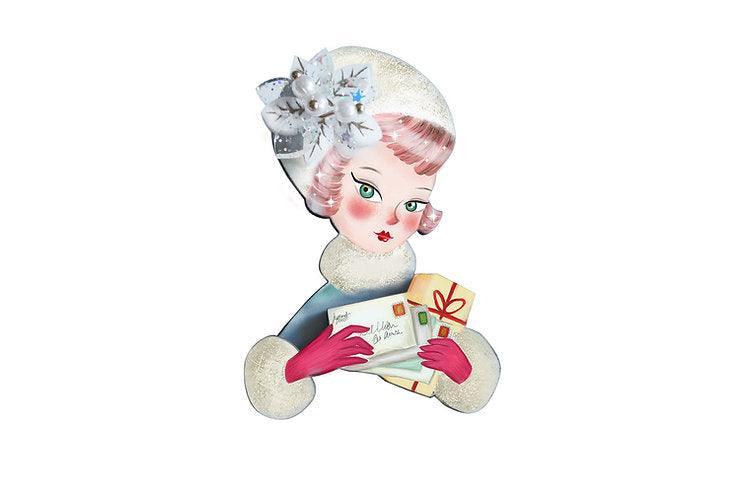 Girl with Christmas Postcards Brooch by Laliblue - Quirks!