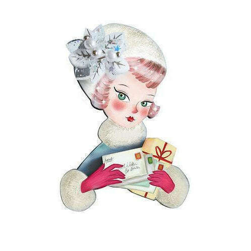 Girl with Christmas Postcards Brooch by Laliblue - Quirks!