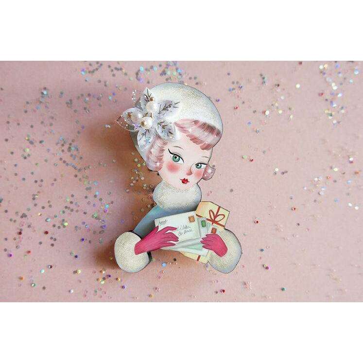 Girl with Christmas Postcards Brooch by Laliblue - Quirks!