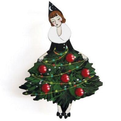 Girl with Christmas Tree Dress Brooch by Laliblue - Quirks!