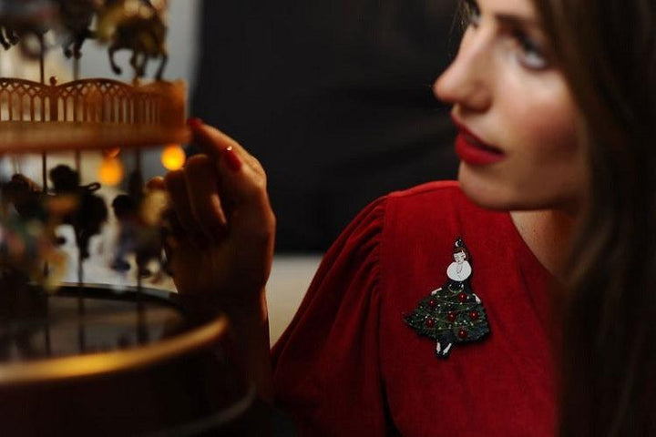 Girl with Christmas Tree Dress Brooch by Laliblue - Quirks!