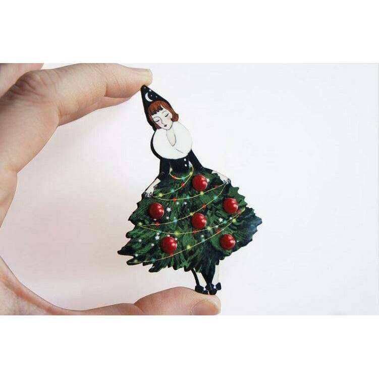 Girl with Christmas Tree Dress Brooch by Laliblue - Quirks!