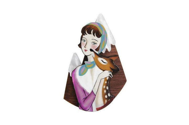 Girl with Deer and Mountains Brooch by Laliblue - Quirks!