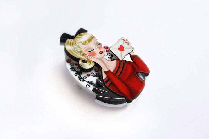 Girl with Love Letter Valentine Brooch by Laliblue - Quirks!