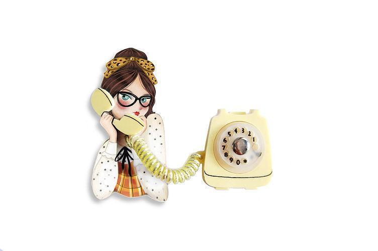 Girl with Phone Collar Brooch by Laliblue - Quirks!