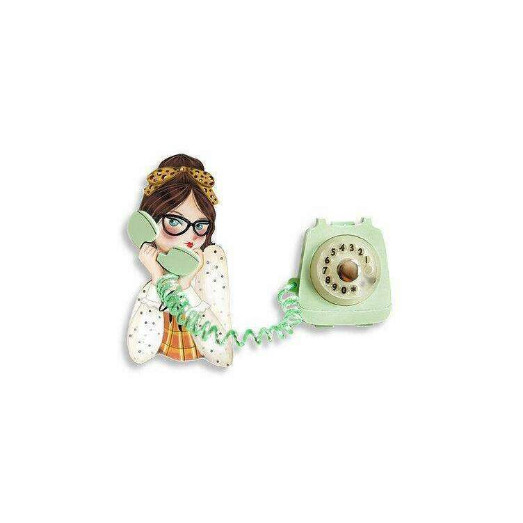 Girl with Phone Collar Brooch by Laliblue - Quirks!