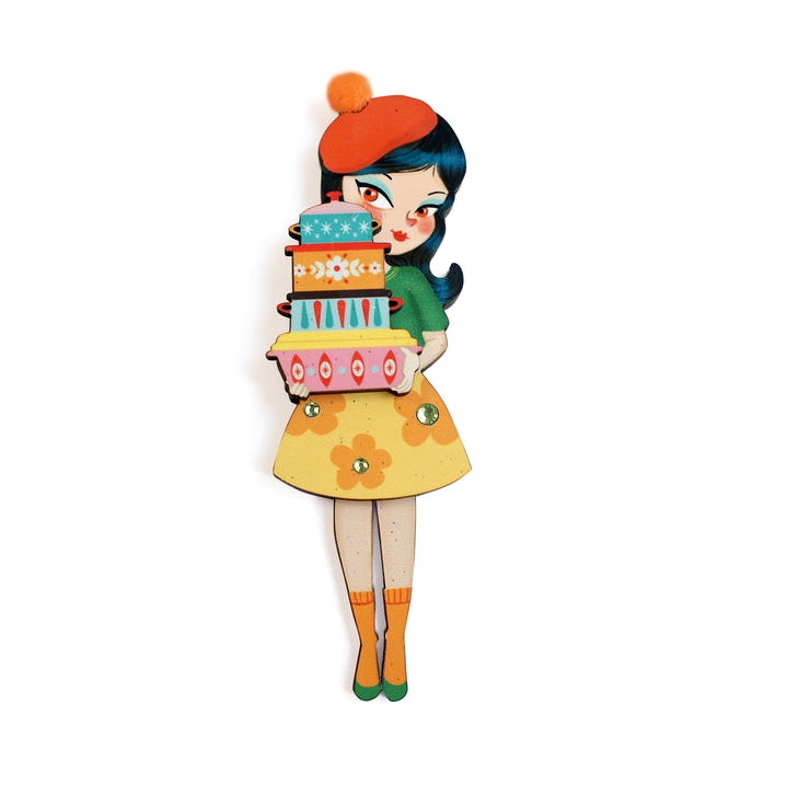 Girl with Retro Pyrex Containers Brooch by Laliblue 