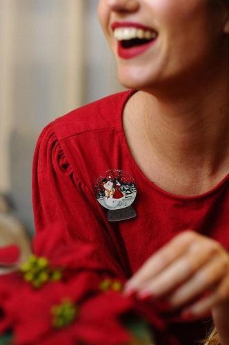 Girl with Snowman Snow Globe Brooch by Laliblue - Quirks!