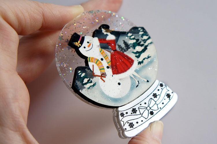 Girl with Snowman Snow Globe Brooch by Laliblue - Quirks!