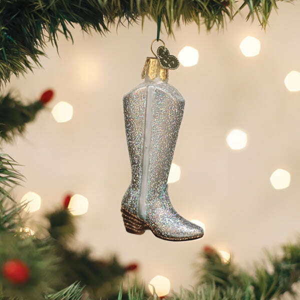 Old World Christmas Glittered Boot Blown Glass Ornament