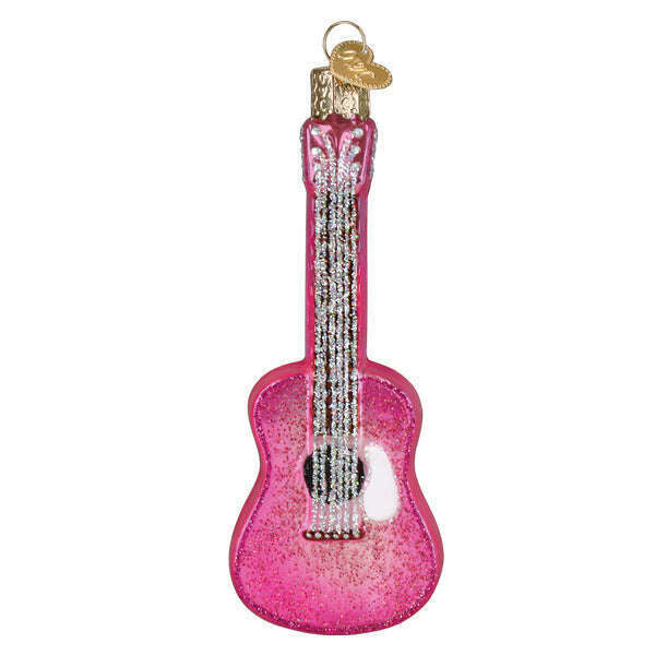 Old World Christmas Glittered Glam Guitar Blown Glass Ornament