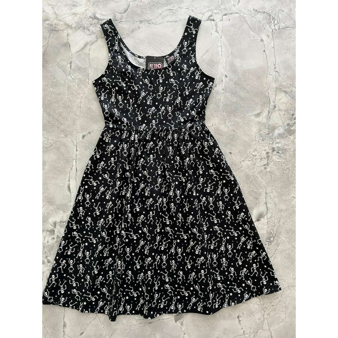 Glow in the Dark Dancing Skeletons Fit & Flare Dress - XS only