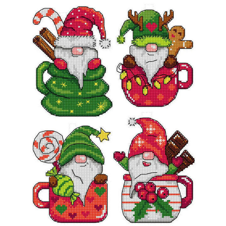 Gnomes in Cups 183CS Counted cross stitch kit with plastic canvas