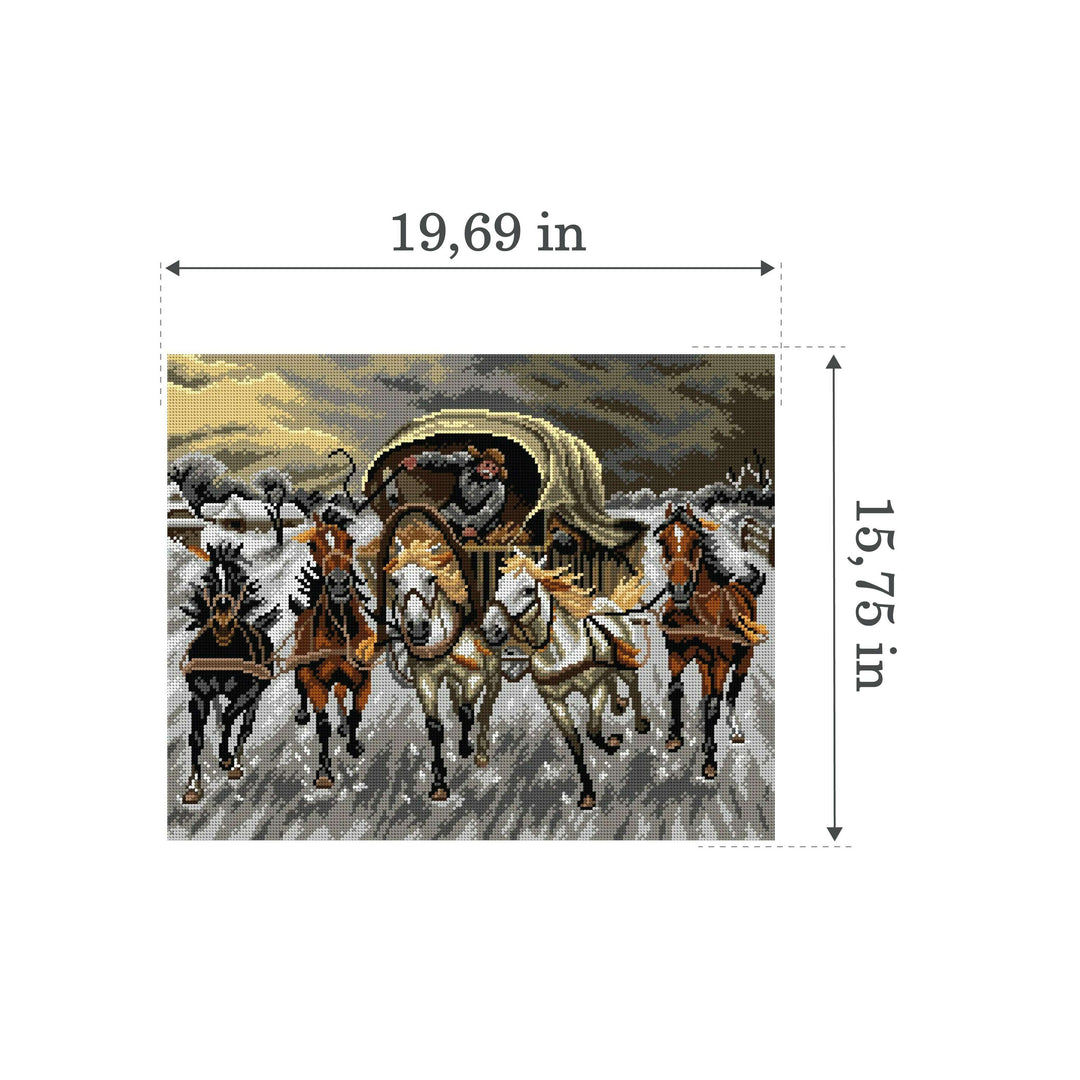 Gobelin canvas for halfstitch without yarn after Adolf Constantin Baumgartner - Stoiloff - A Caravan Racing in the Snow (fragment) 2921M
