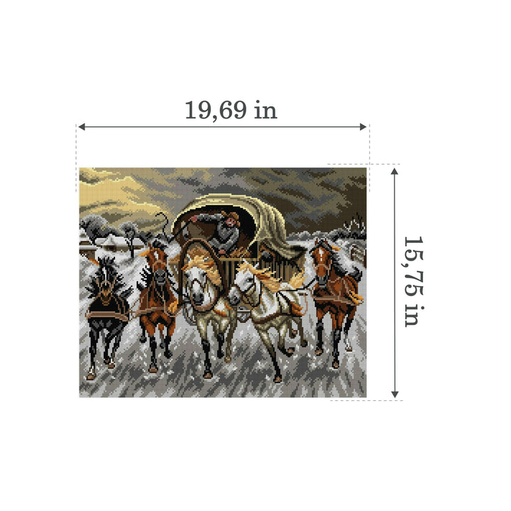 Gobelin canvas for halfstitch without yarn after Adolf Constantin Baumgartner - Stoiloff - A Caravan Racing in the Snow (fragment) 2921M