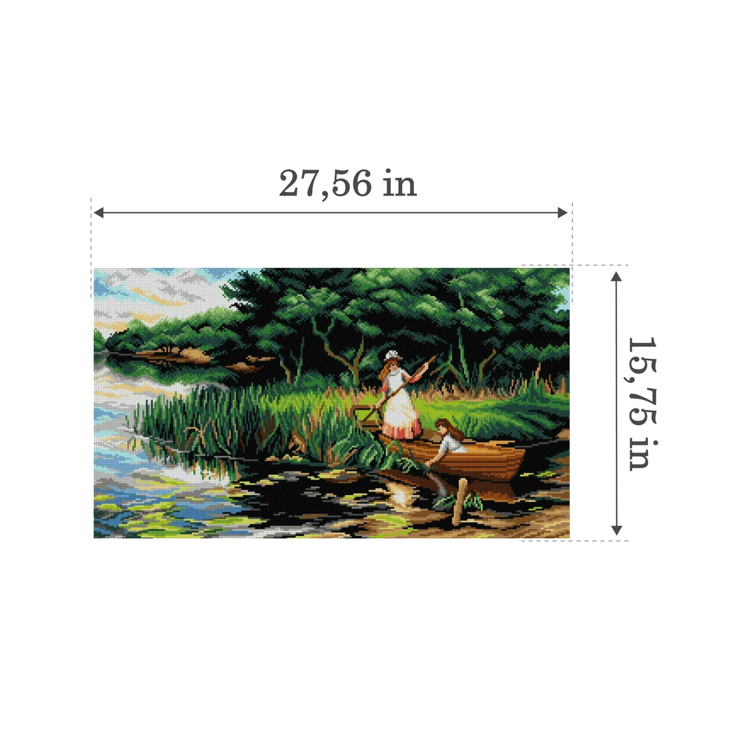 Gobelin canvas for halfstitch without yarn after Alfred Glendening Jr. - Punting on the River 2951R