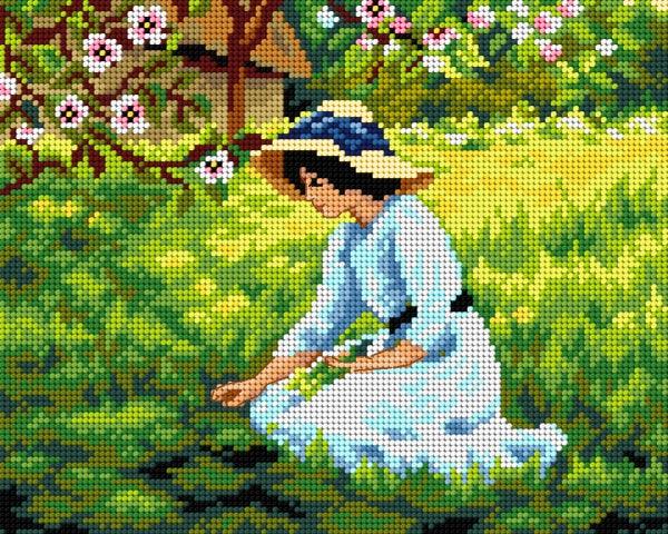 Gobelin canvas for halfstitch without yarn after Arthur Hacker - Les Fleurs du Printemps