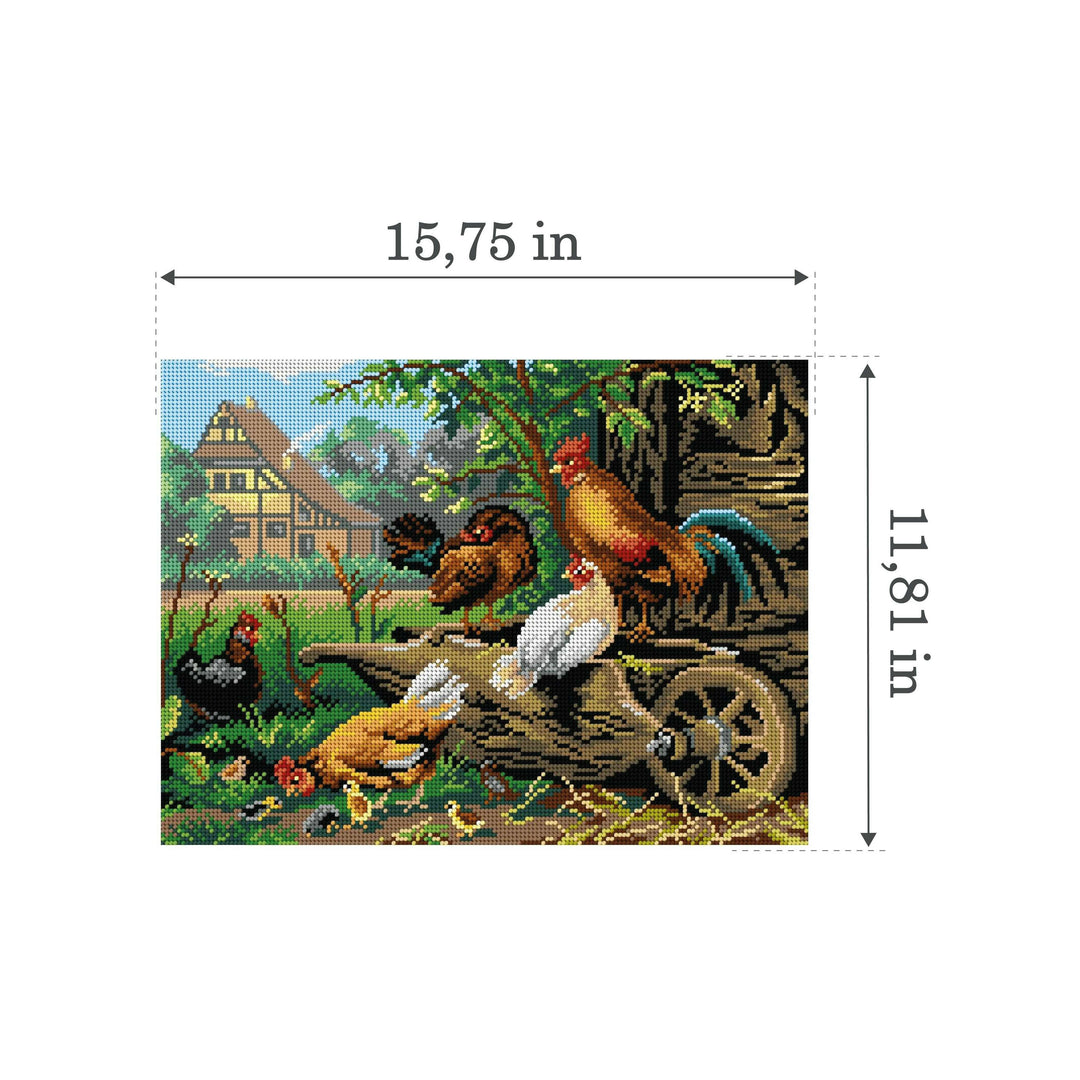 Gobelin canvas for halfstitch without yarn after Carl Jutz - Farm Rooster Chickens 3282J