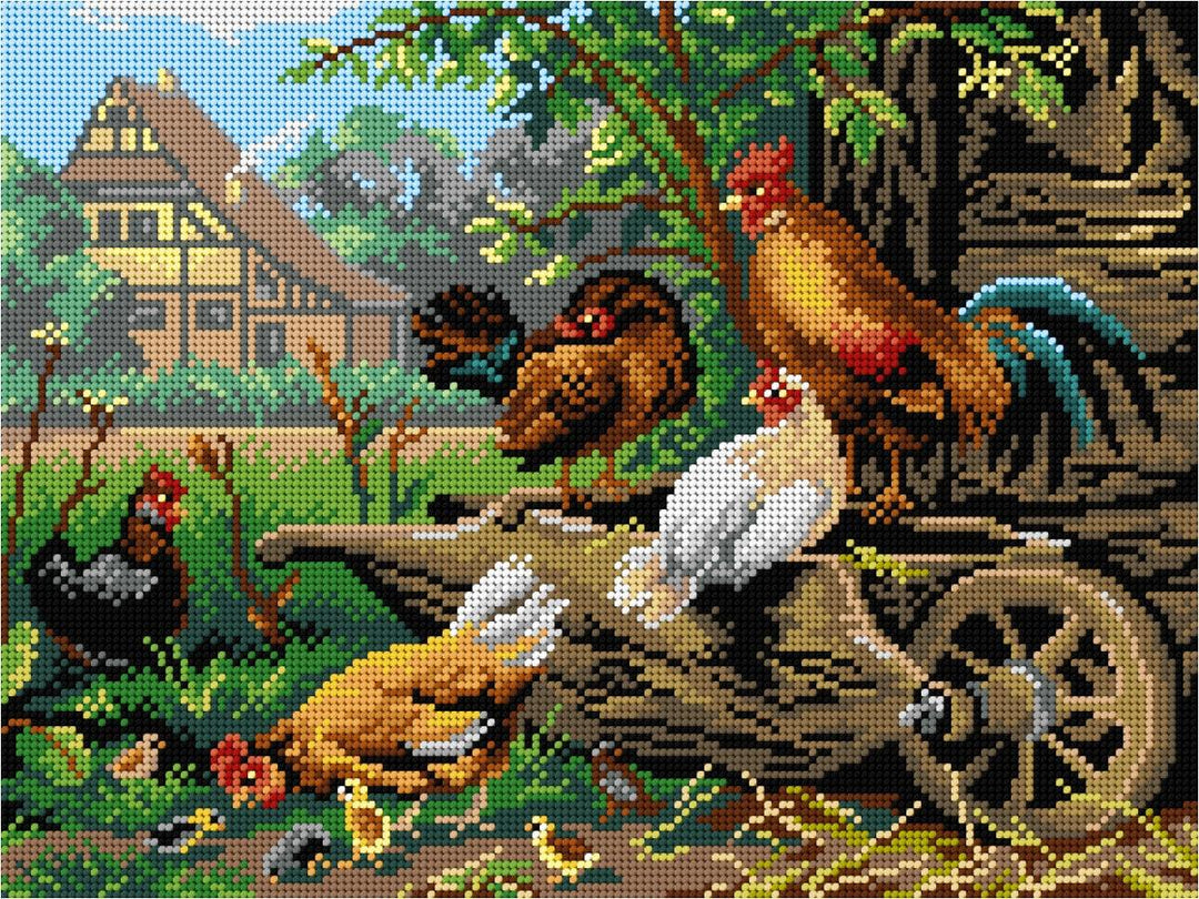 Gobelin canvas for halfstitch without yarn after Carl Jutz - Farm Rooster Chickens 3282J
