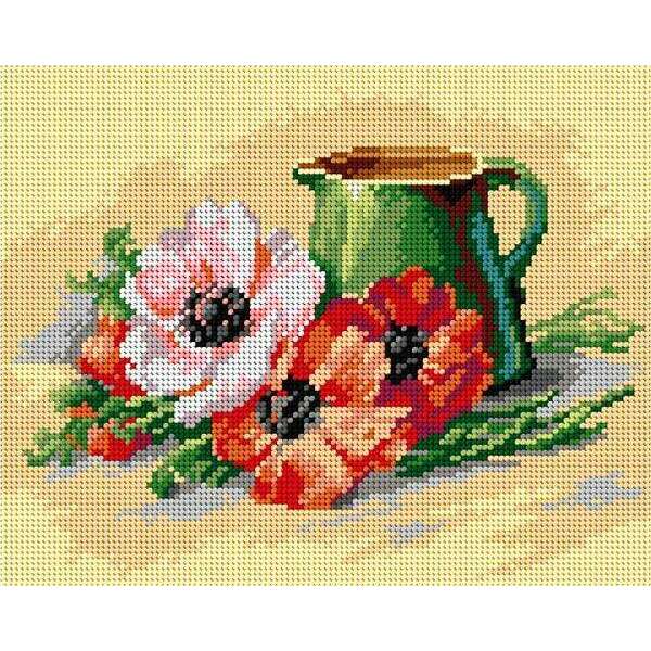 Gobelin canvas for halfstitch without yarn after Catherine Klein - Jug and Poppies