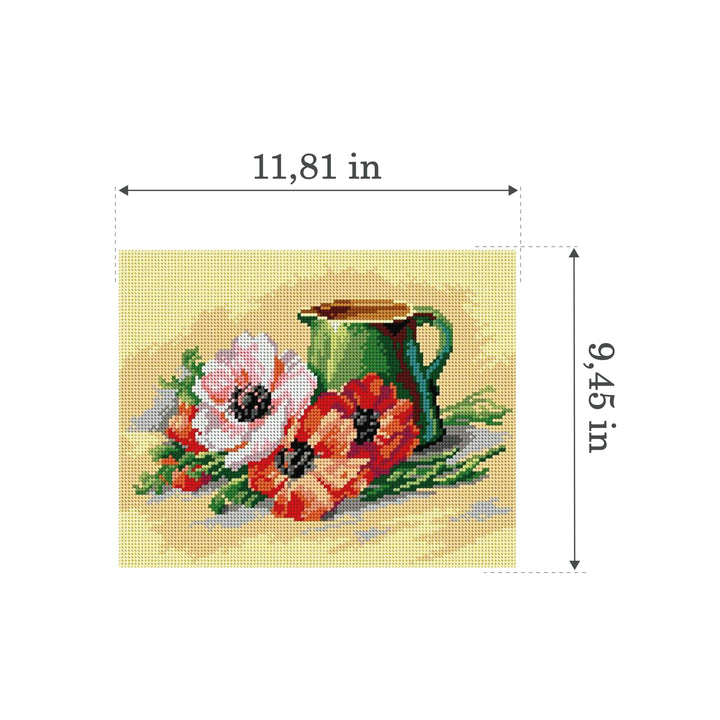 Gobelin canvas for halfstitch without yarn after Catherine Klein - Jug and Poppies