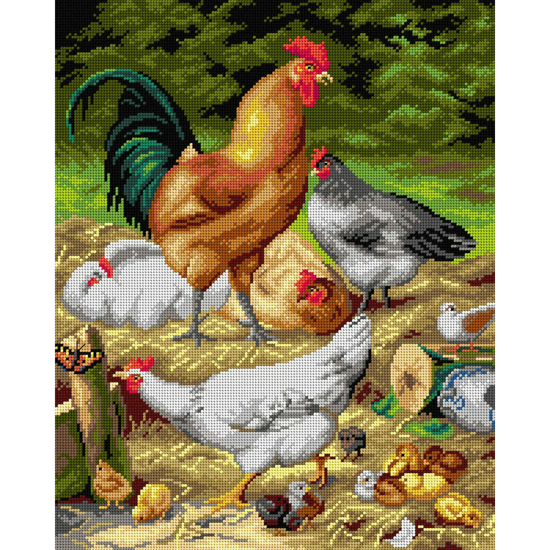 Gobelin canvas for halfstitch without yarn after Eugene Remy Maes - Chickens 3500M