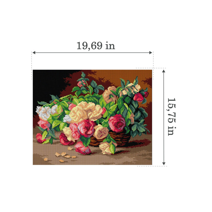 Gobelin canvas for halfstitch without yarn after Henri Biva - Roses in a Basket 3496M