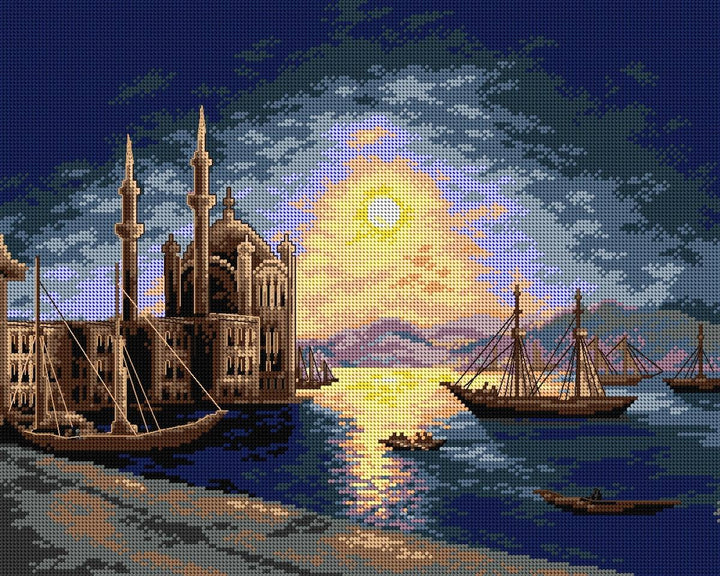 Gobelin canvas for halfstitch without yarn after Ivan Constantinovich Aivazovsky - Lunar Night on the Bosphorus 2663M