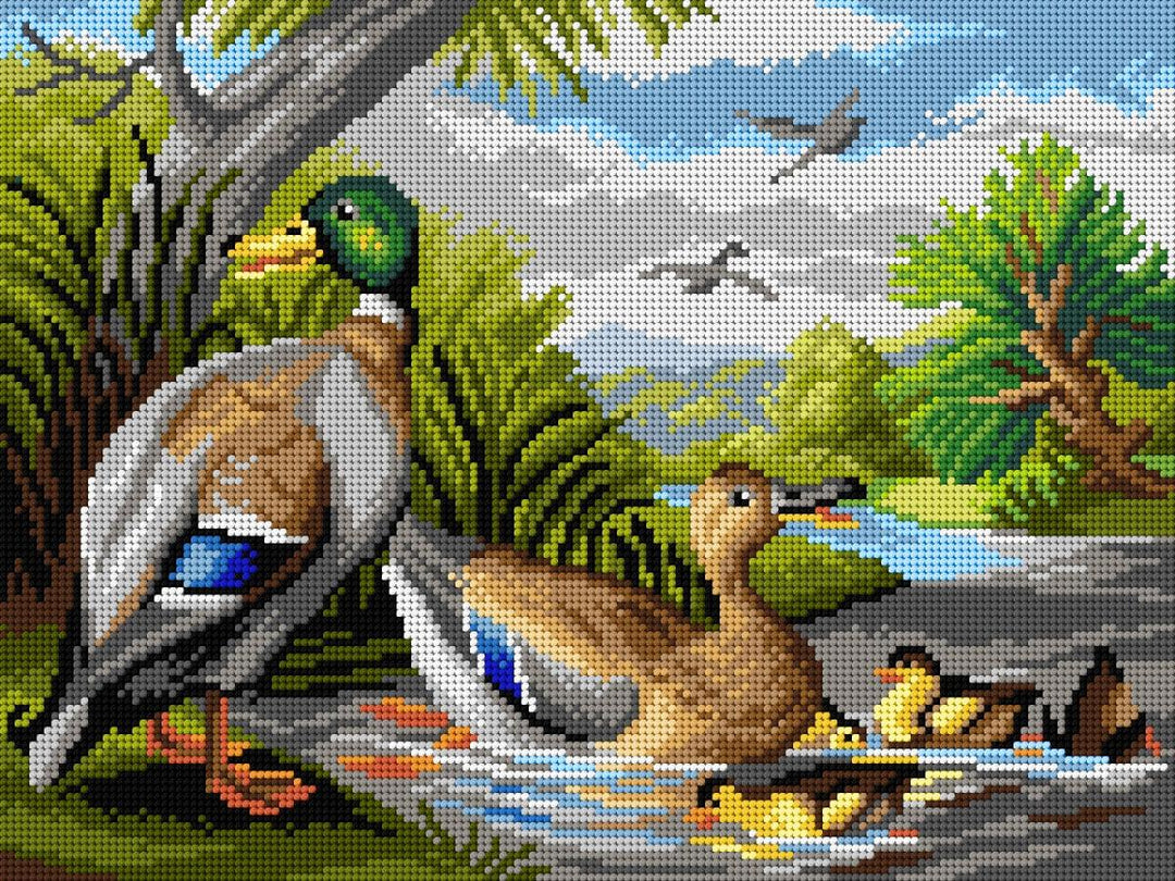 Gobelin canvas for halfstitch without yarn after Jacob Bogdani - Ducks in a River 2955J