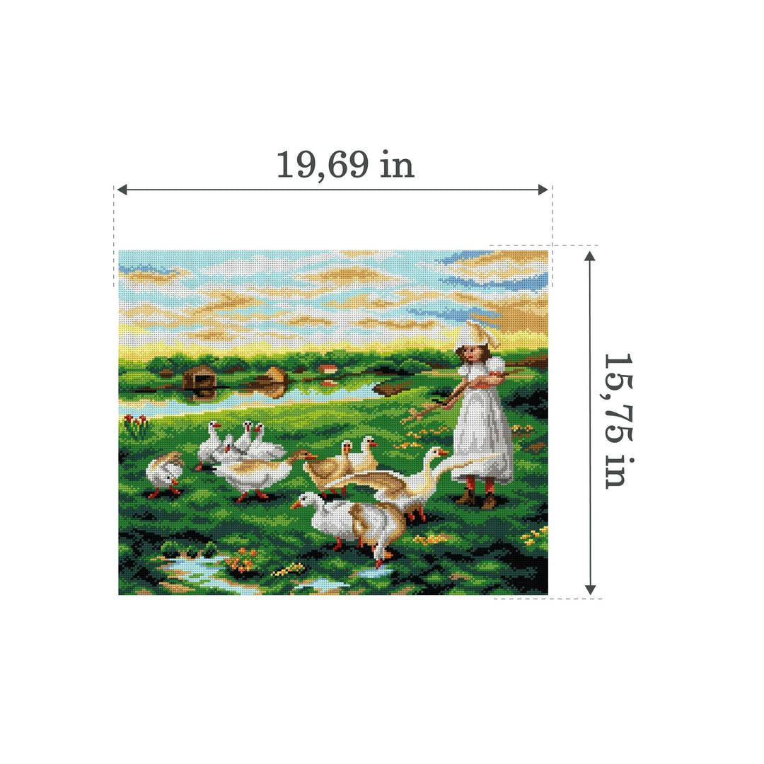 Gobelin canvas for halfstitch without yarn after Luigi Chialiva - Girl Tending Geese 2950M