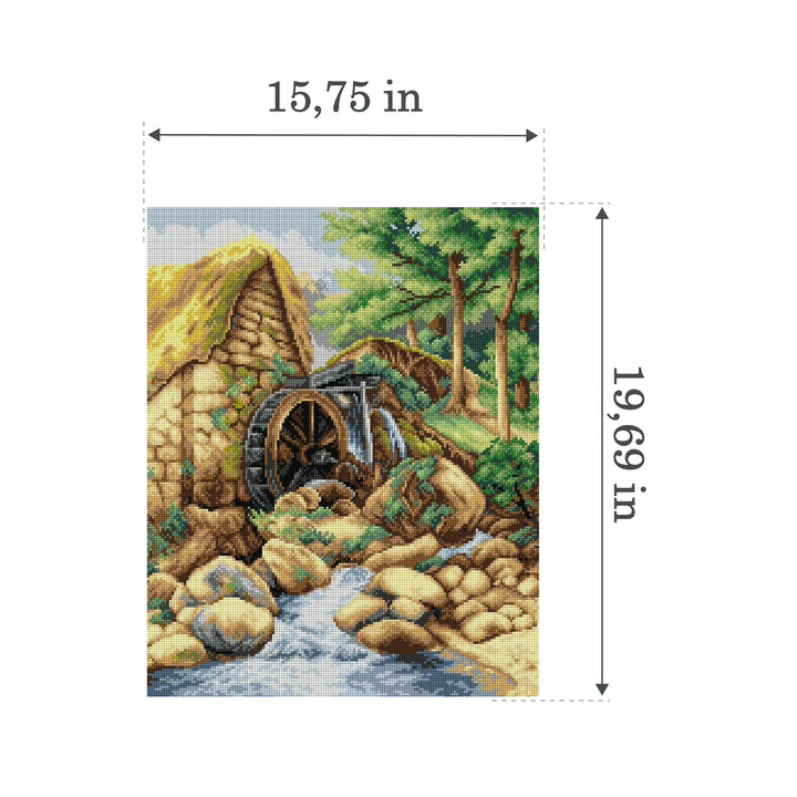 Gobelin canvas for halfstitch without yarn after Myles Birket Foster - An Old Water Mill 2672M
